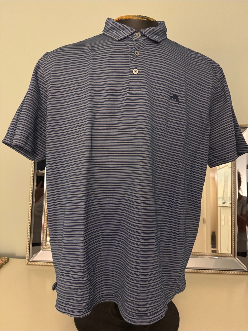 Tommy Bahama Navy and Grey Striped Polo